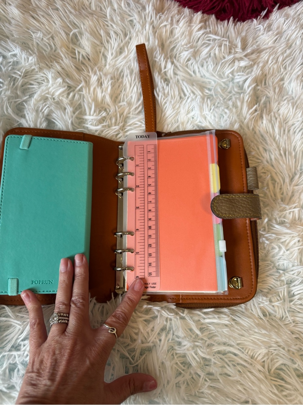 Olive Green Pebbled Leather Planner/Journal with Tan Trim - Picture 7 of 14